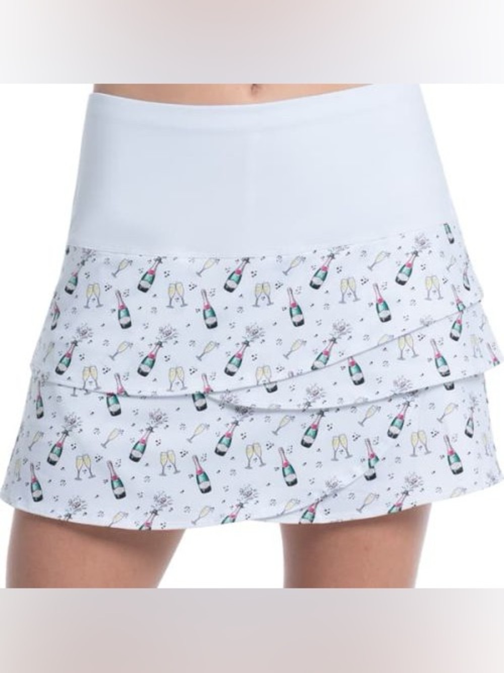 Lucky in Love Poppin Bottles Scallop Skirt Bride Golf champagne stretch L
